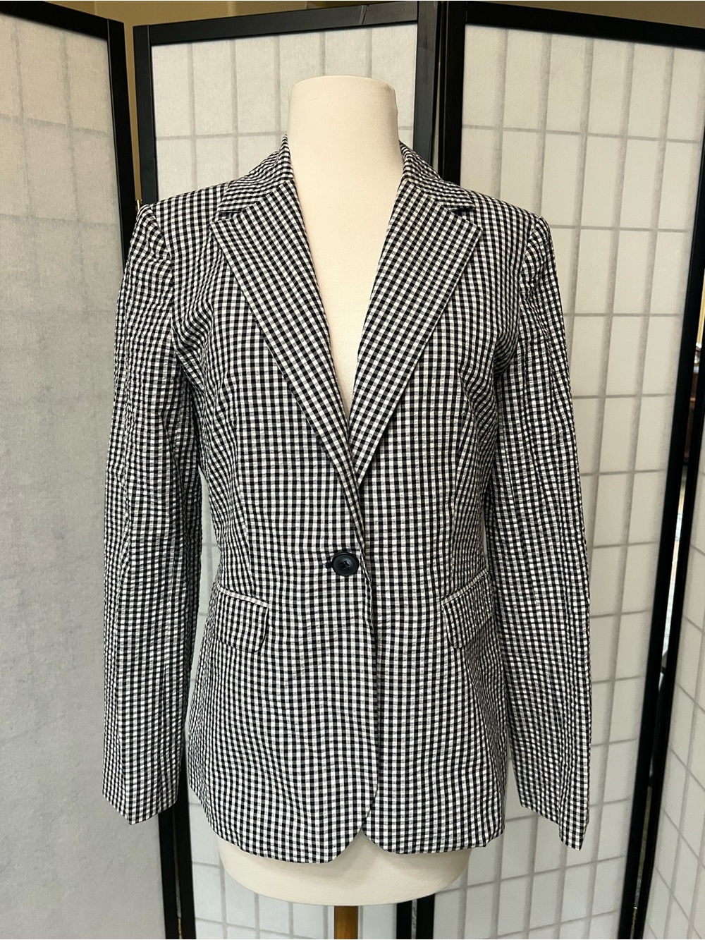 1901 Black and White Gingham Single-Button Blazer